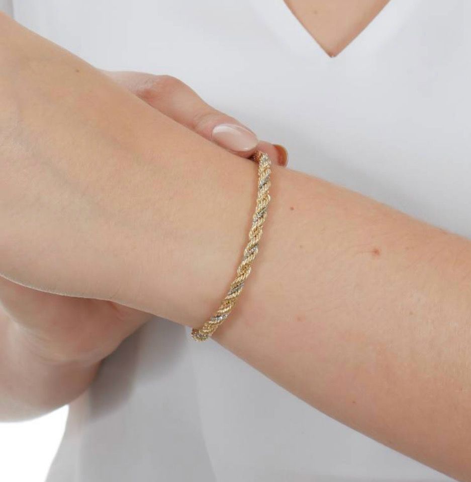 18K Gold Tricolor Braided Bracelet – 19cm