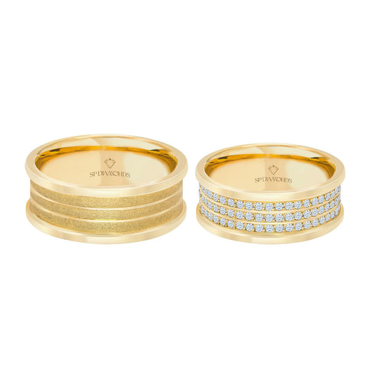 Coliseu Prime Wedding Band in 18K Gold with Diamonds (8mm)